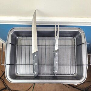 Gibson Everyday Nonstick Steel Roasting Pan 4 Piece Set NWT